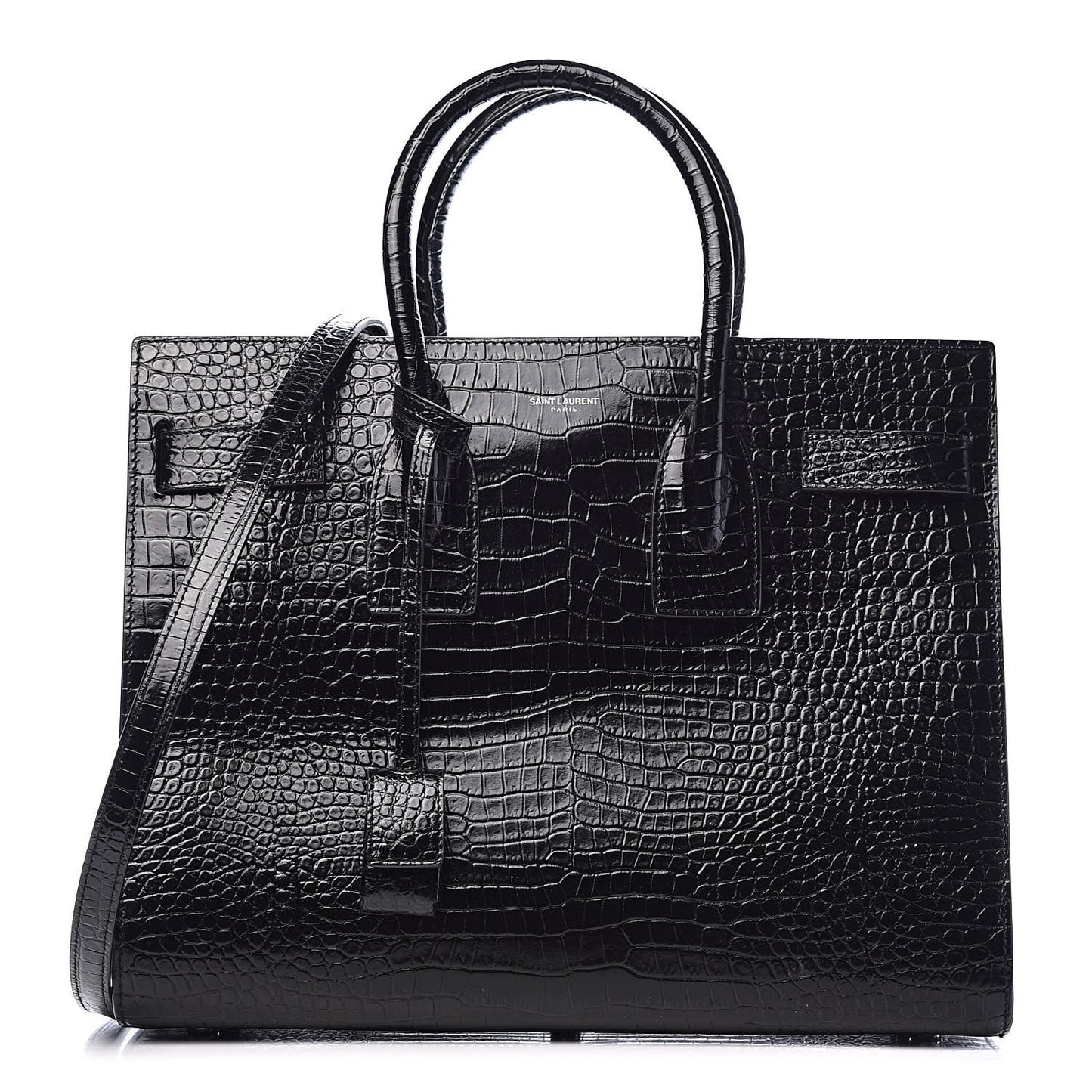 Calfskin Crocodile Embossed Small Sac de Jour Black