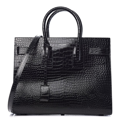Saint Laurent Calfskin Crocodile Embossed Small Sac de Jour Black 1 of 15