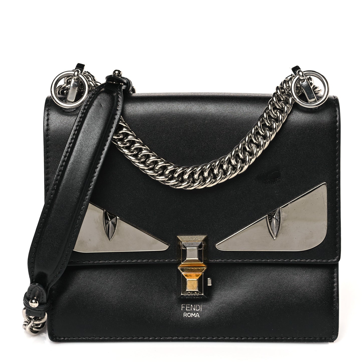 Vitello Liberty Lucido Metal Monster Eyes Studded Small Kan I Shoulder Bag Black