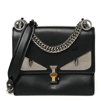 Fendi Vitello Liberty Lucido Metal Monster Eyes Studded Small Kan I Shoulder Bag Black 1 of 9