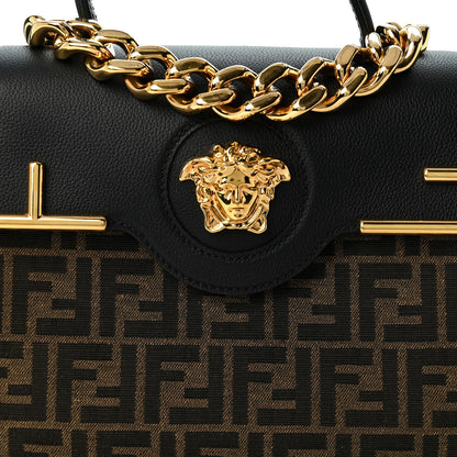 Versace X FENDI Grained Calfskin Fendace Medium La Medusa Top Handle Bag Black Brown 7 of 9