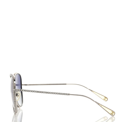 Chanel Crystal Aviator Sunglasses 4121-B Silver 3 of 7