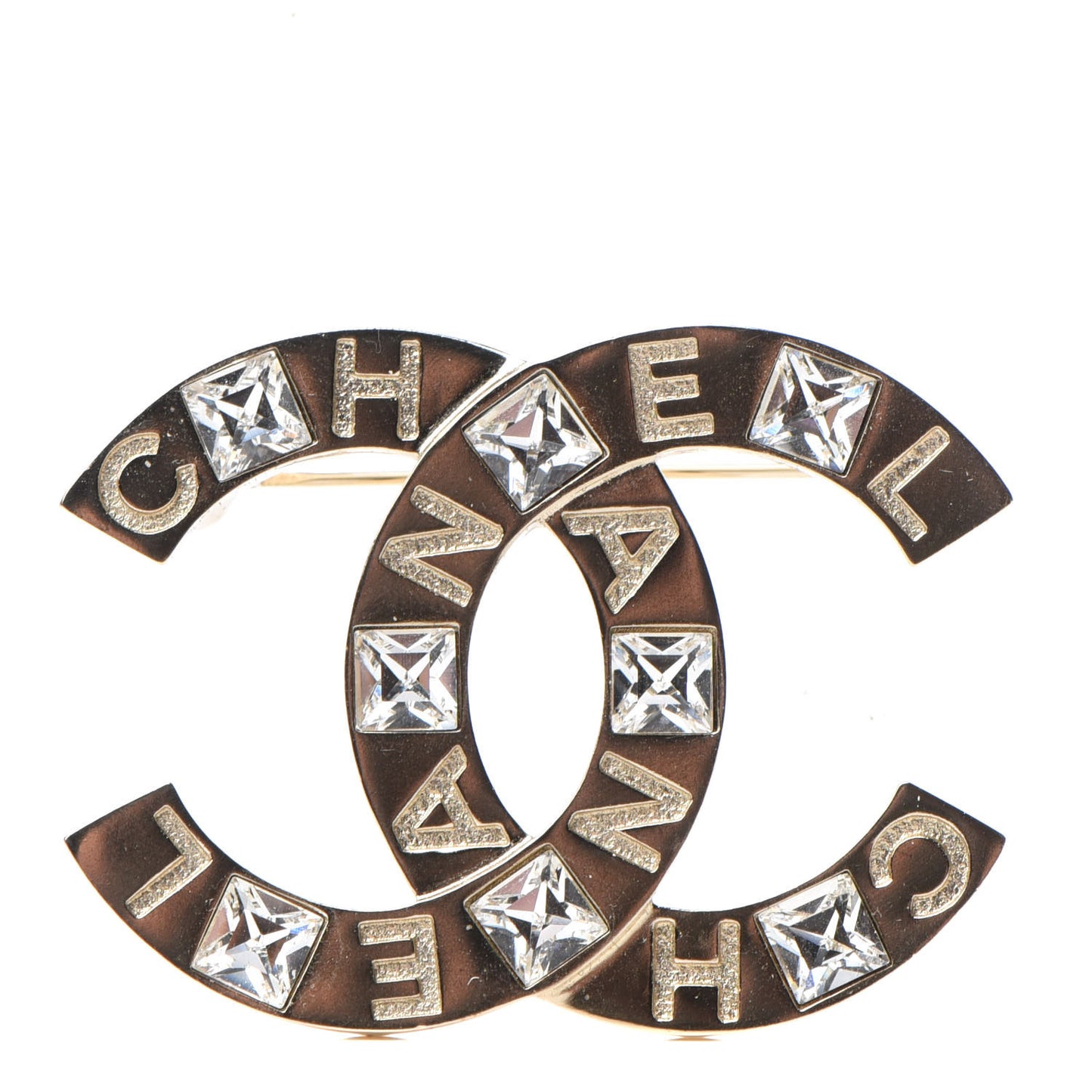 Crystal Baguette CC Brooch Gold