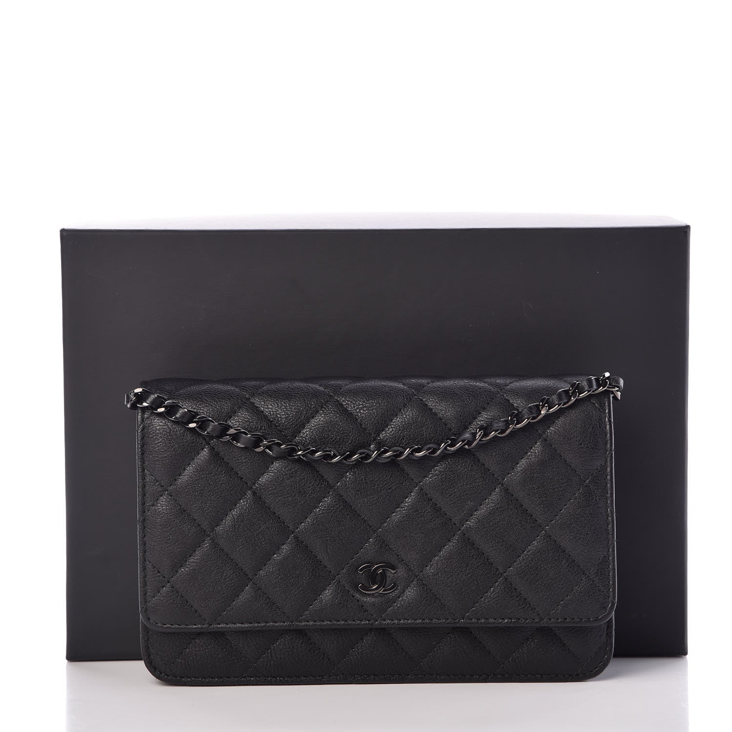 Chanel Crumpled Calfskin Quilted Wallet On Chain WOC So Black 9 of 9