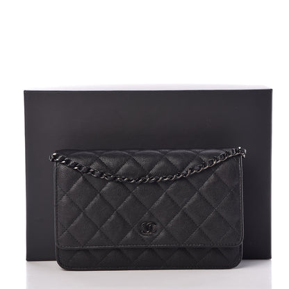 Chanel Crumpled Calfskin Quilted Wallet On Chain WOC So Black 9 of 9