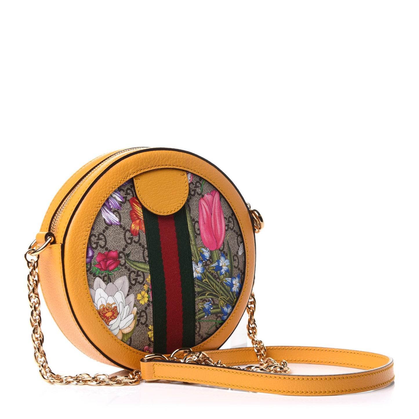 GG Supreme Monogram Flora Web Mini Ophidia Round Shoulder Bag Beige Multicolor Crop