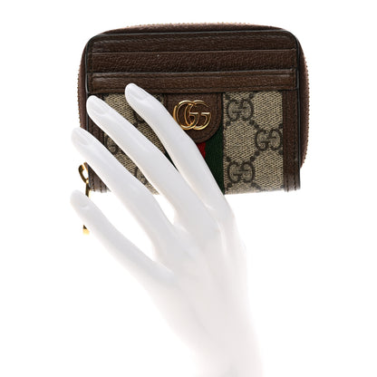 Gucci GG Supreme Monogram Textured Dollar Calfskin Web Ophidia Zip Around Card Case Wallet Beige Ebony New Acero 2 of 7