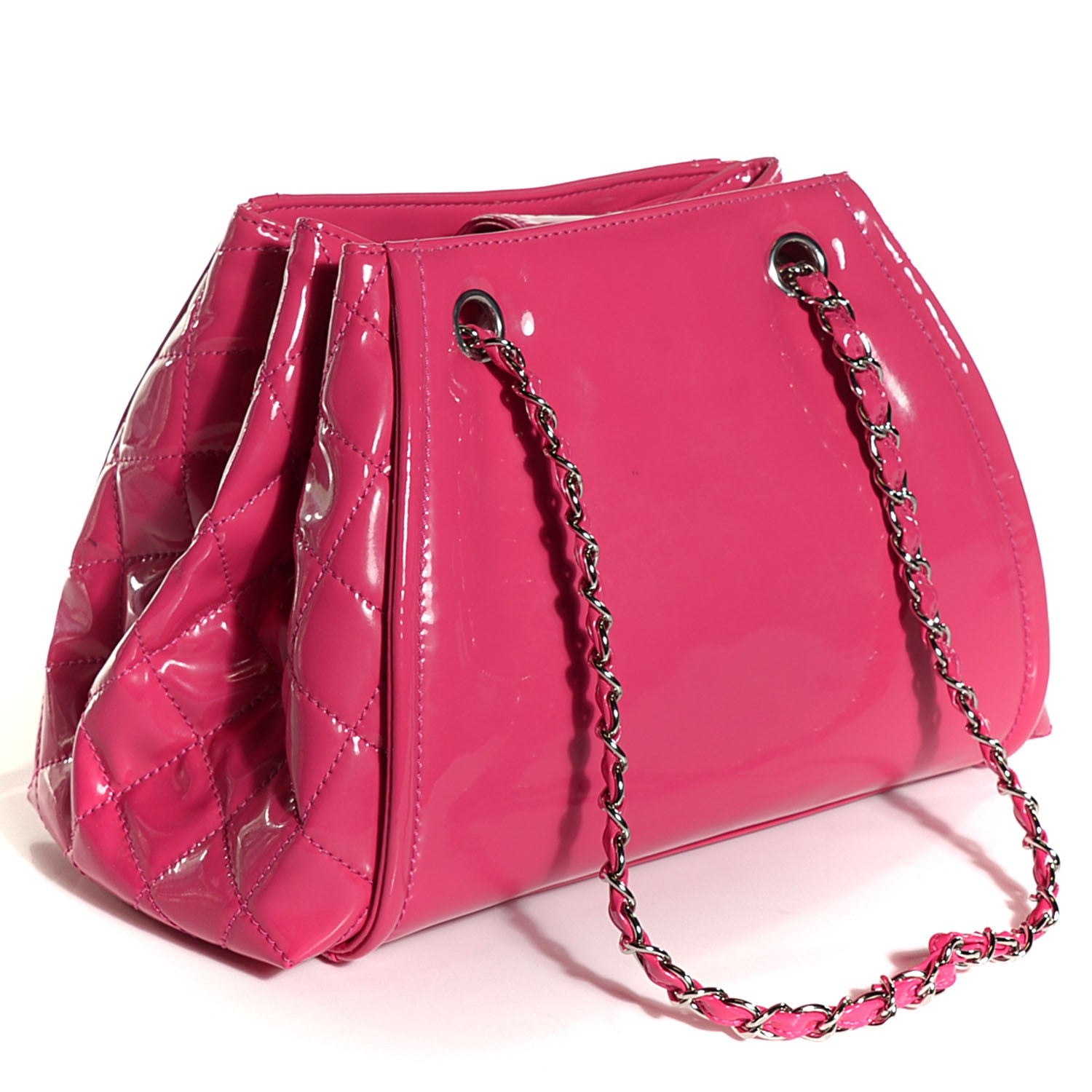 Chanel Vinyl Lipstick Ligne Large Accordion Tote Hot Pink 10 of 14