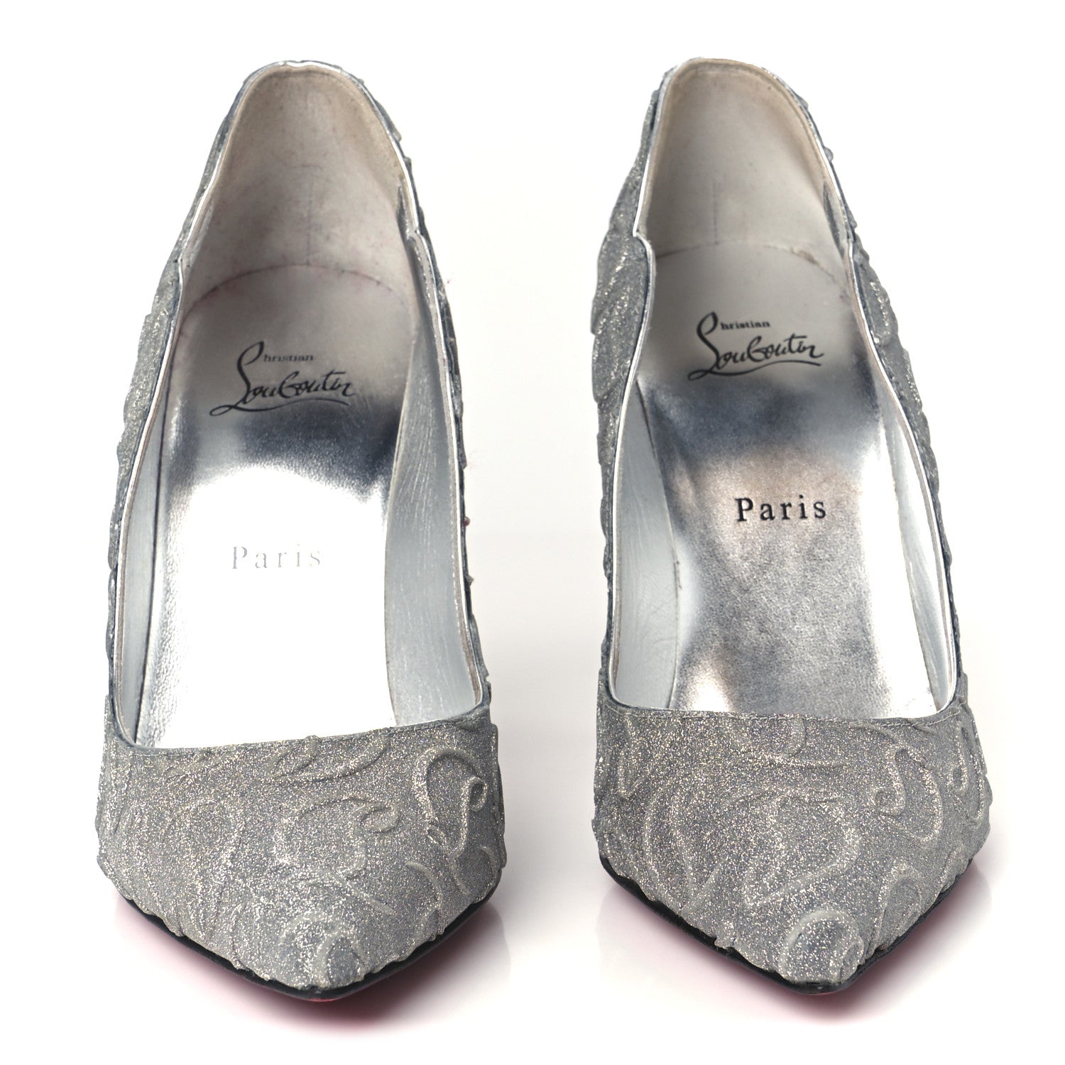 Christian Louboutin Glitter Calfskin Hot Chick 100 Pumps 38.5 Silver 3 of 8