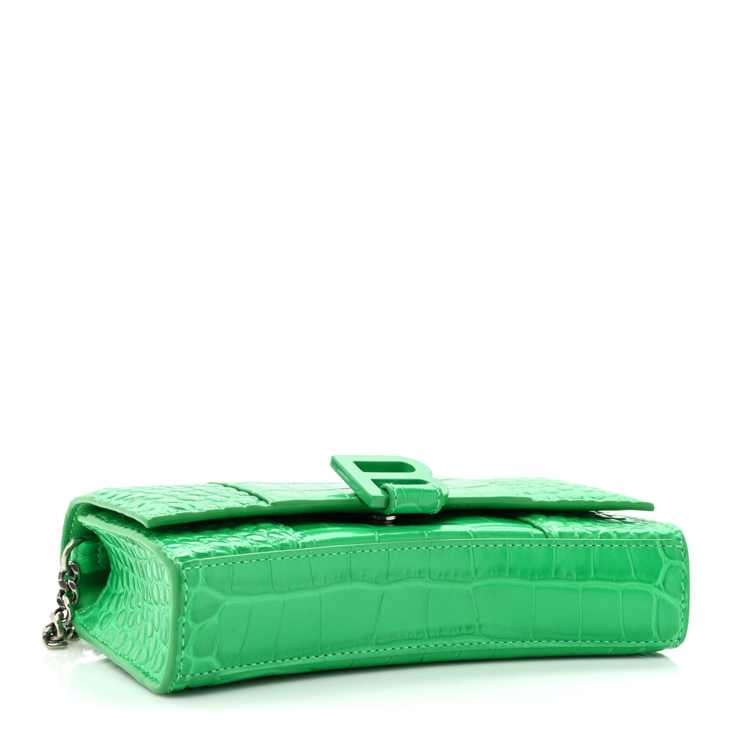 Balenciaga Shiny Calfskin Tonal B Crocodile Embossed Hourglass Chain Bag Vivid Green 4 of 14