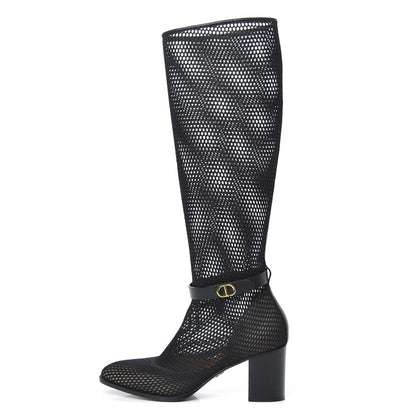 Christian Dior Calfskin Empreinte Resille High Boots 37.5 Black 1 of 8