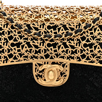Chanel Metal Tweed Logo CC Minaudiere Flap Bag Black Gold 8 of 10