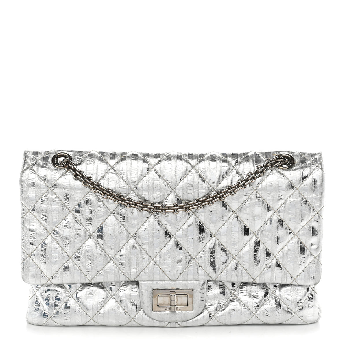 Chanel Metallic Calfskin Striped 2.55 Reissue 227 Silver 1 of 12