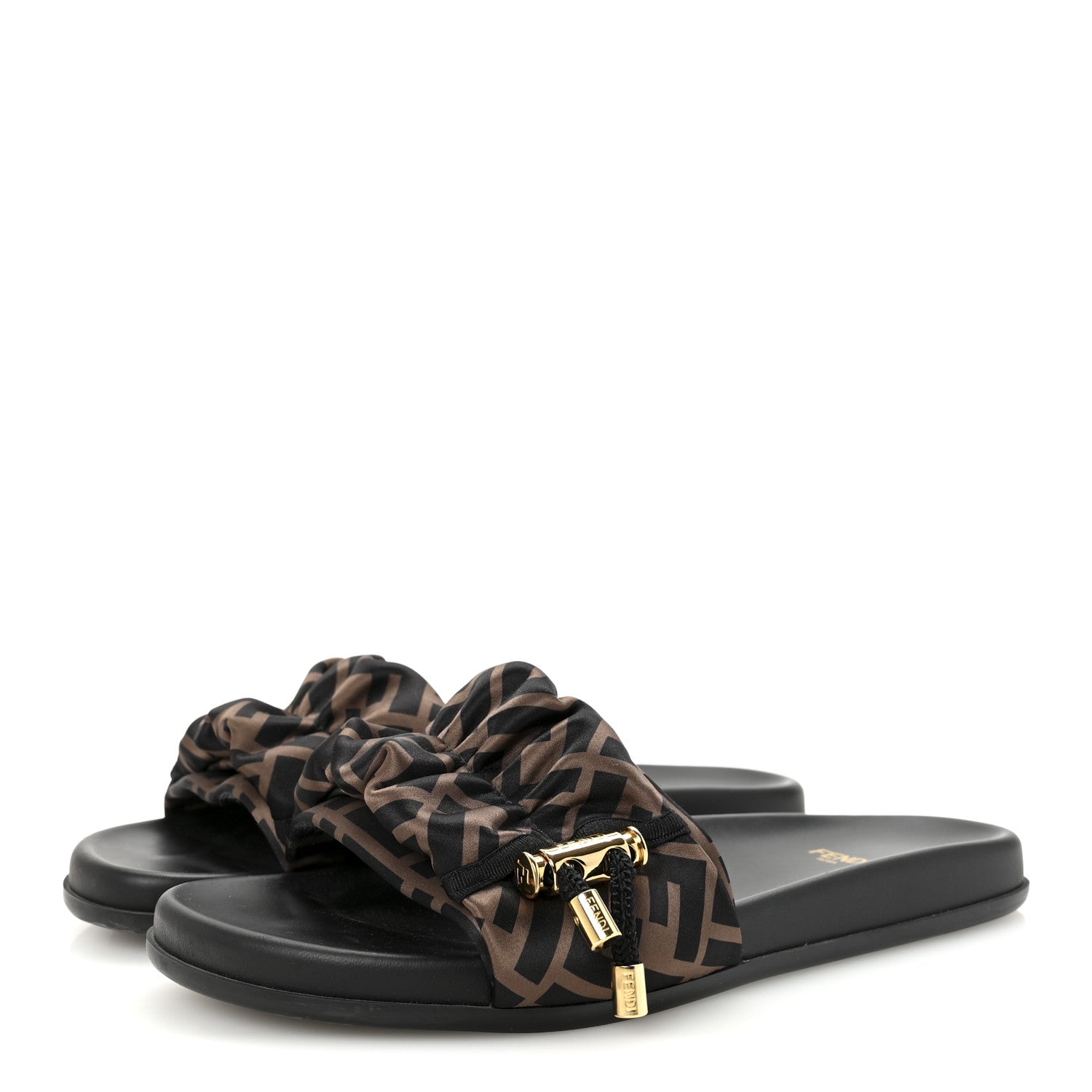 Fendi Satin FF Fendi Feel Slide Sandals 38 Tobacco Black 4 of 8