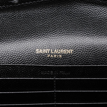 Saint Laurent Grain De Poudre Matelasse Chevron Monogram Chain Wallet Black 6 of 7