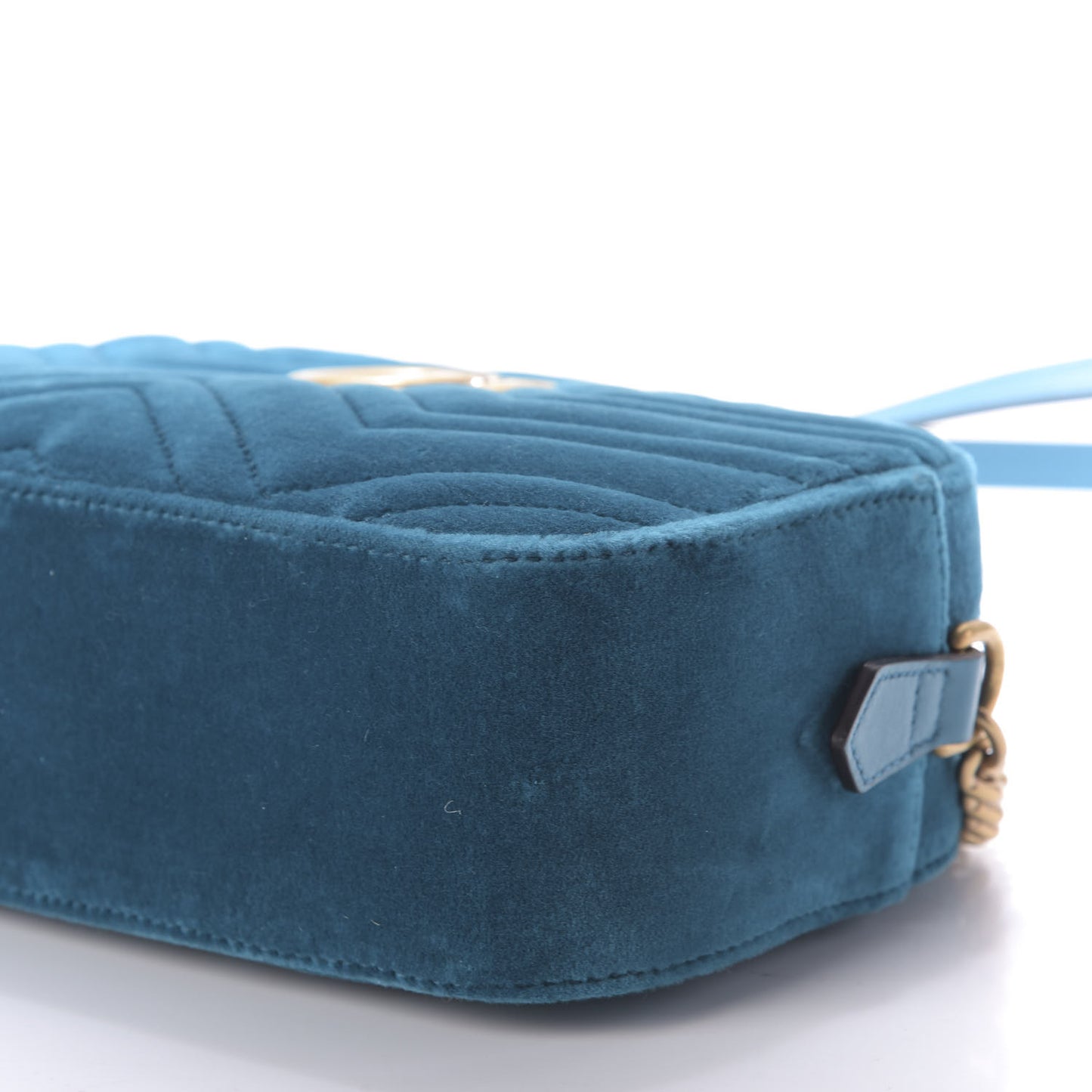 Velvet Matelasse Small GG Marmont Chain Shoulder Bag Pavone Cyan