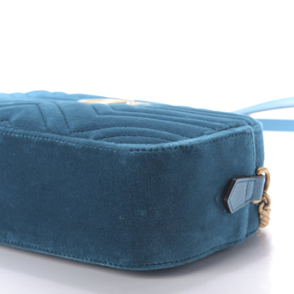 Gucci Velvet Matelasse Small GG Marmont Chain Shoulder Bag Pavone Cyan 7 of 9