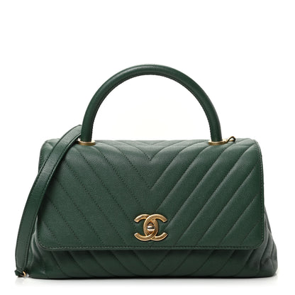 Chanel Caviar Chevron Chevron Quilted Small Coco Handle Flap Green 1 of 9