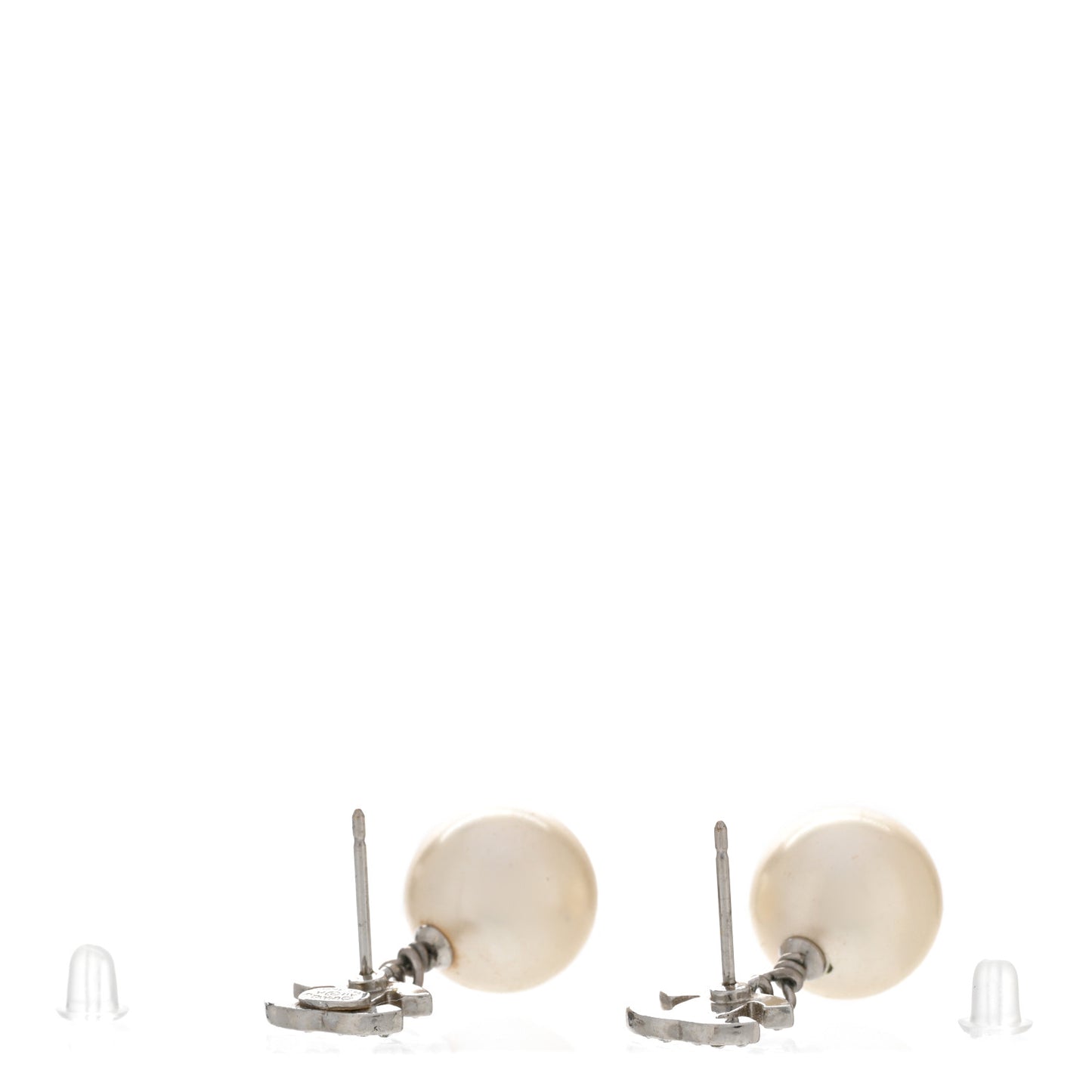 Crystal Pearl CC Drop Earrings Silver Pearly White