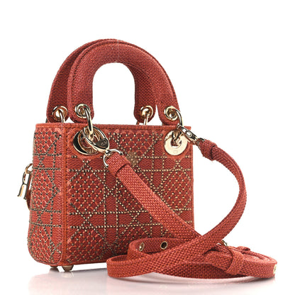 Christian Dior Canvas Cannage Crystal Beaded Embroidery Micro Lady Dior Orange 3 of 9