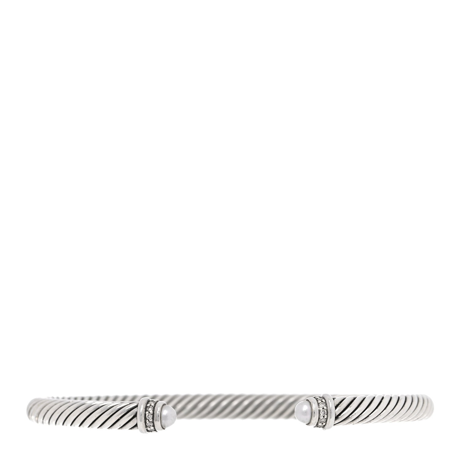 David Yurman Sterling Silver Diamond Pearl 5mm Cable Classics Bracelet 1 of 4