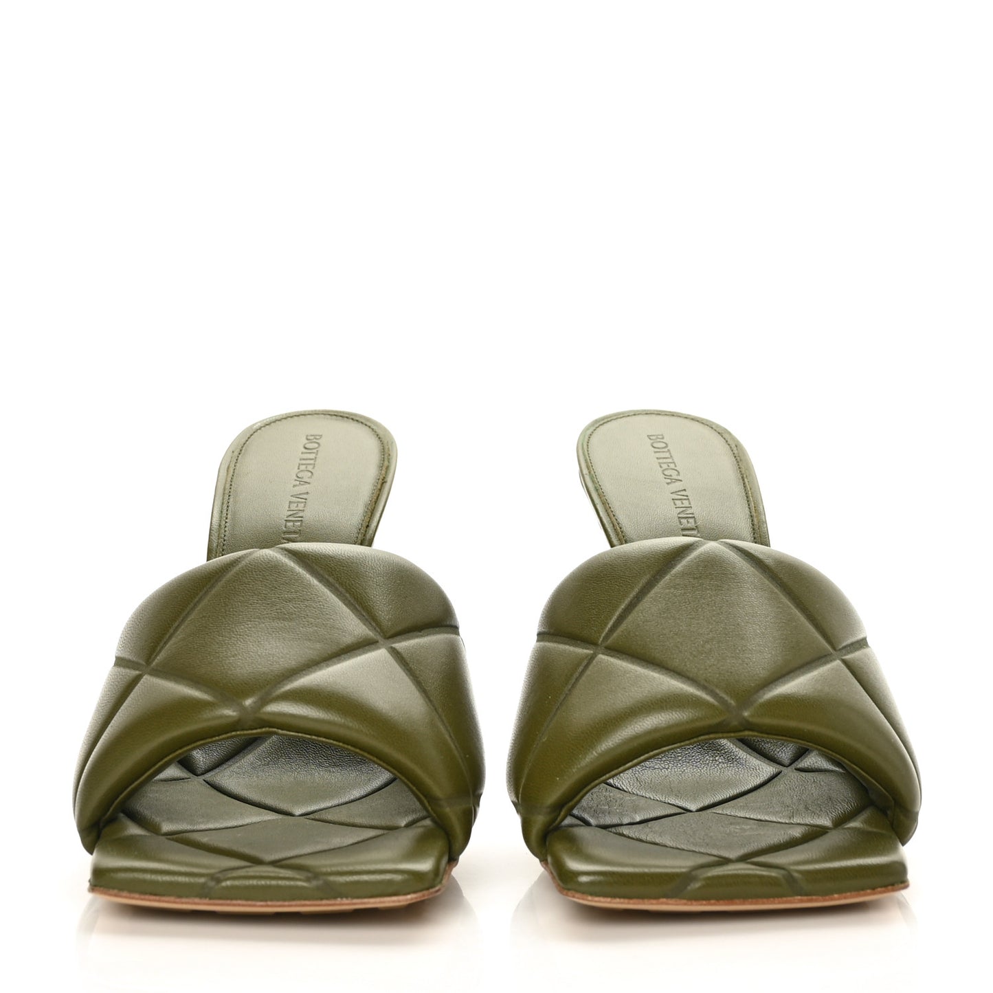 Nappa Quilted Rubber Lido Mule Sandals 38 Khaki