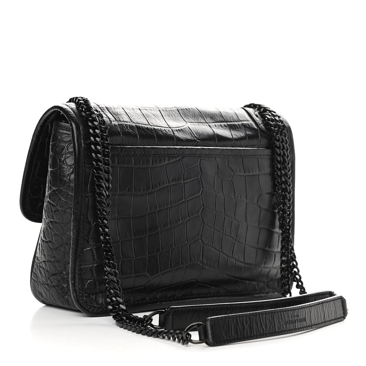 Calfskin Crocodile Embossed Matelasse Monogram Baby Niki Chain Satchel Black
