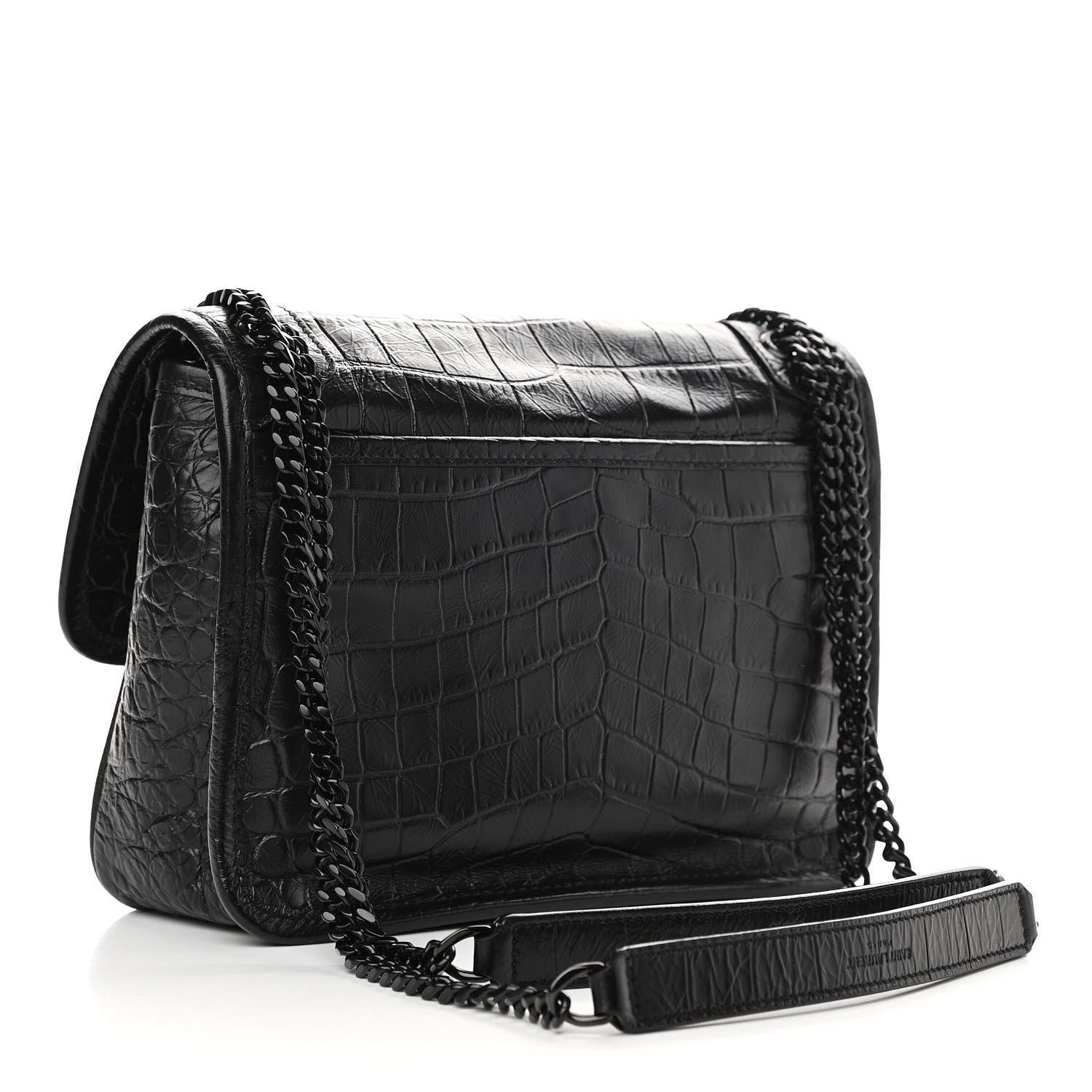 Saint Laurent Calfskin Crocodile Embossed Matelasse Monogram Baby Niki Chain Satchel Black 3 of 9