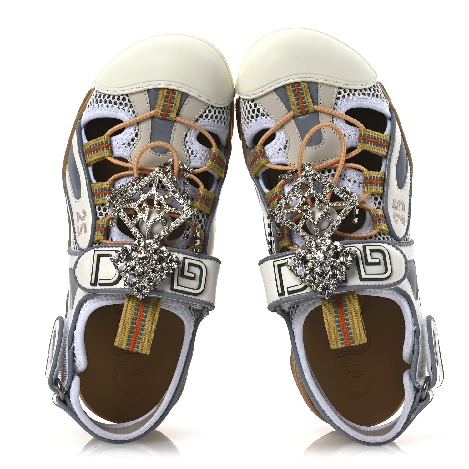 Gucci Mesh Fabric Tinsel Sport Sandals 37 White Silver 2 of 13