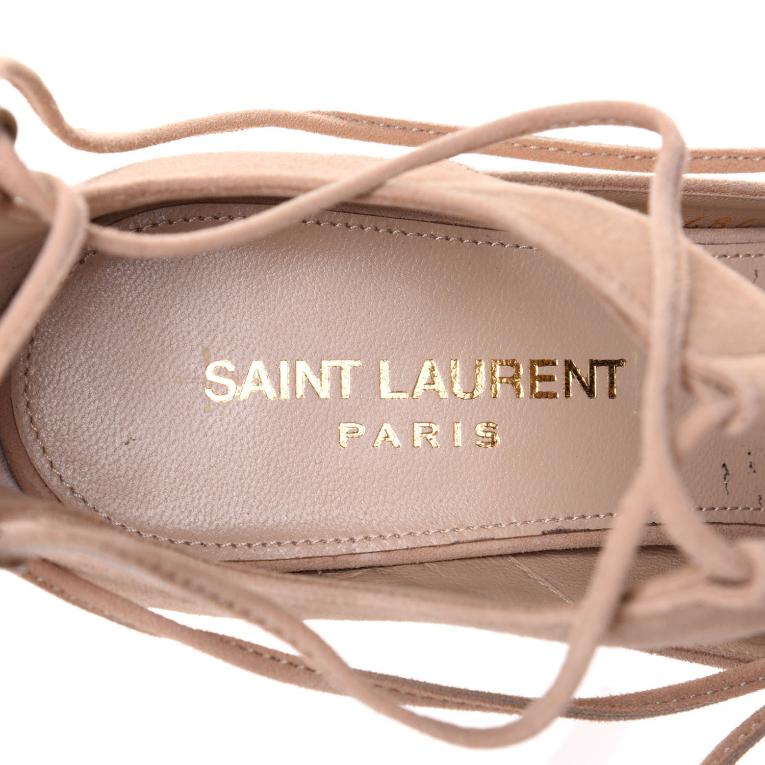 Saint Laurent Suede Lou Tribute 105 Lace Platform Sandals 35.5 Beige 9 of 12