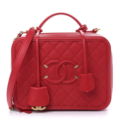 Chanel Caviar Quilted Large CC Filigree Vanity Case Red 1 of 9