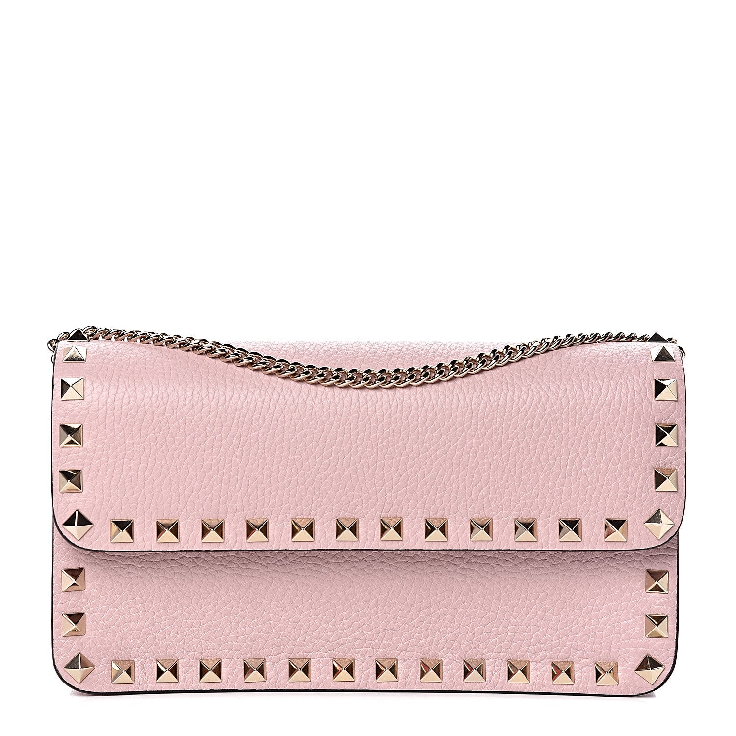 Valentino Garavani Pebbled Calfskin Rockstud Flap Wallet On Chain Poudre 1 of 10
