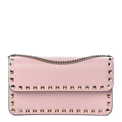Valentino Garavani Pebbled Calfskin Rockstud Flap Wallet On Chain Poudre 1 of 10