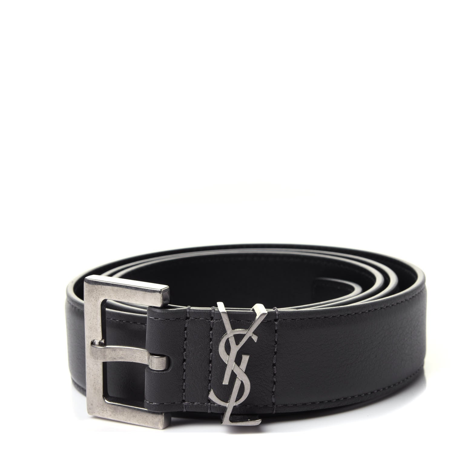 Saint Laurent Smooth Calfskin Monogram Square Buckle Belt 90 Storm 1 of 4