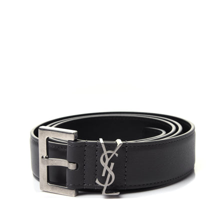 Saint Laurent Smooth Calfskin Monogram Square Buckle Belt 90 Storm 1 of 4