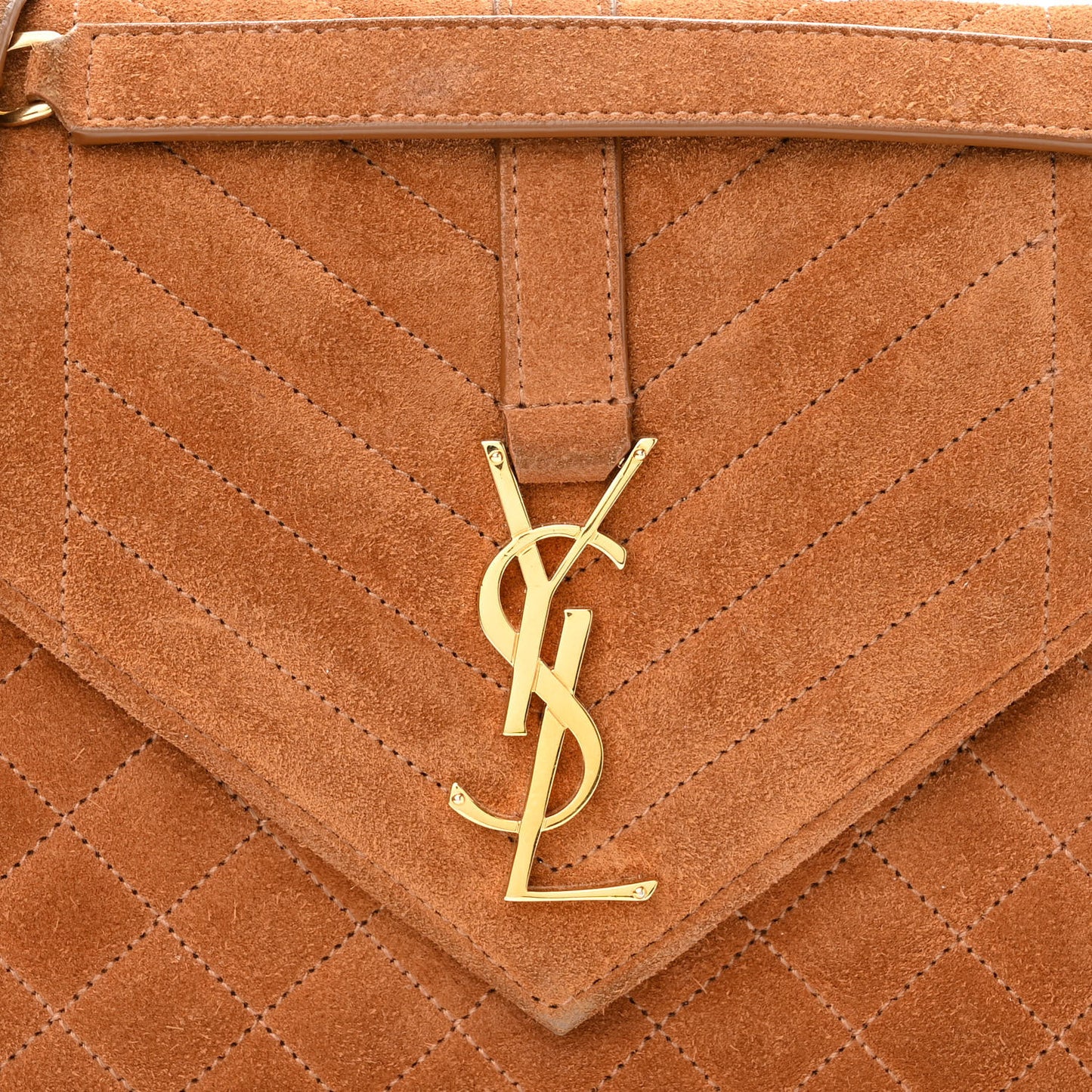 Suede Mixed Matelasse Triquilt Medium Monogram Envelope Satchel Tan