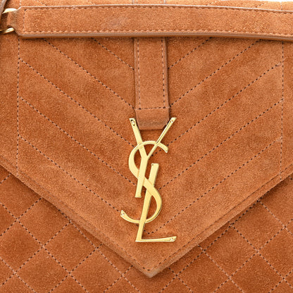 Saint Laurent Suede Mixed Matelasse Triquilt Medium Monogram Envelope Satchel Tan 7 of 11