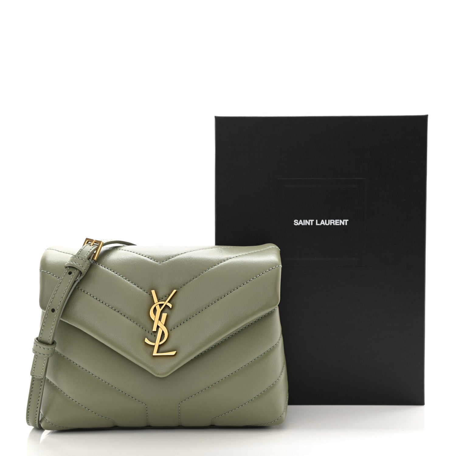 Saint Laurent Calfskin Y Quilted Monogram Toy Loulou Crossbody Bag Light Sage 10 of 10