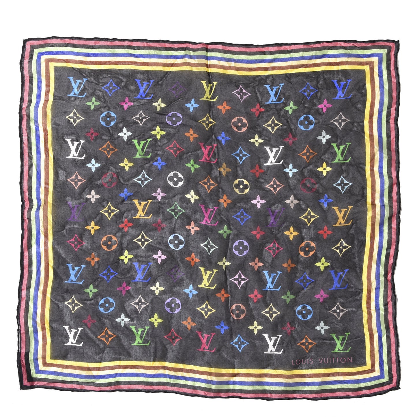 Silk Monogram Multicolor Square Scarf Black