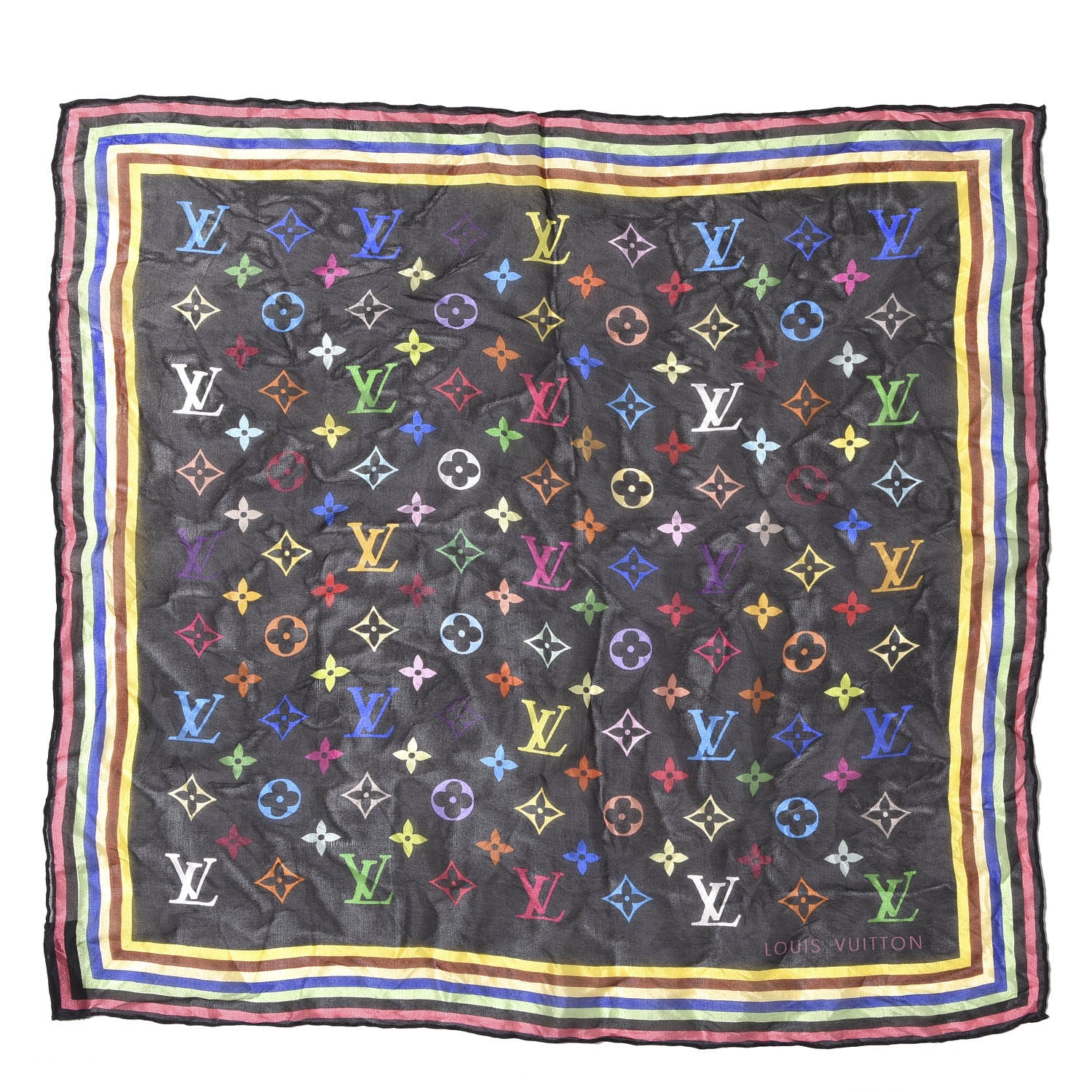 Louis Vuitton Silk Monogram Multicolor Square Scarf Black 1 of 3