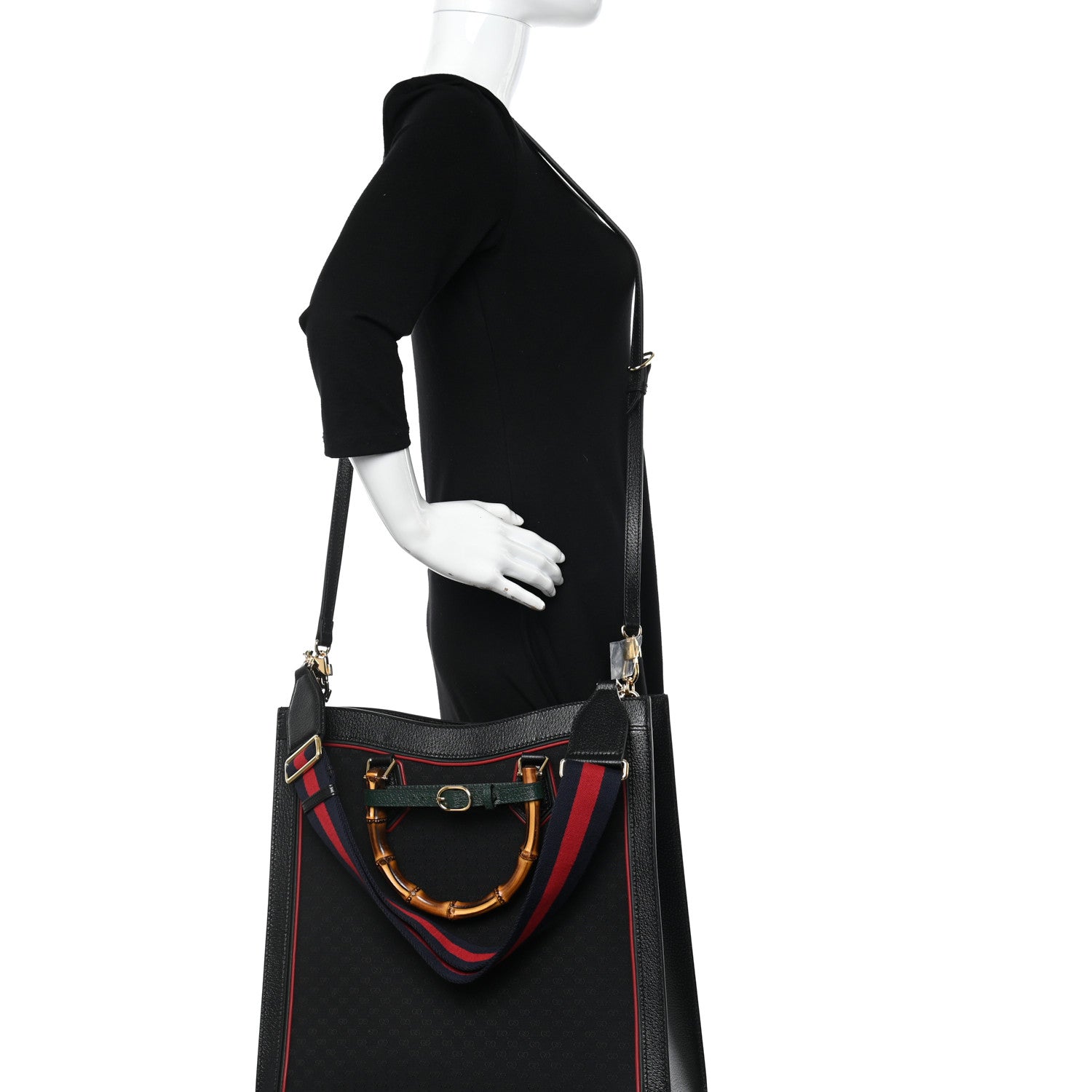 Gucci Mini Vintage GG Supreme Monogram Textured Dollar Calfskin Web Large Diana Tote Bag Black 2 of 12