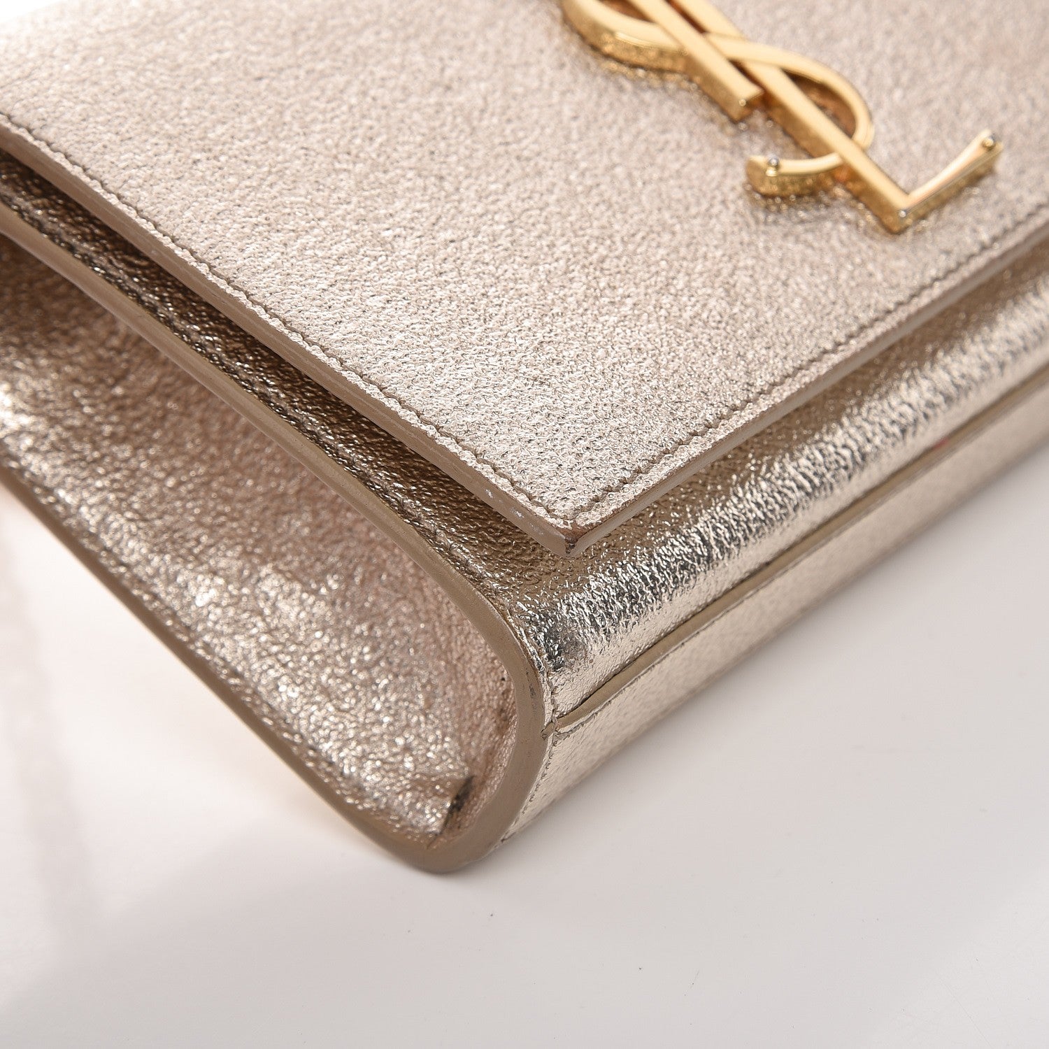 Saint Laurent Metallic Calfskin Small Classic Monogram Kate Satchel Pale Gold 9 of 10