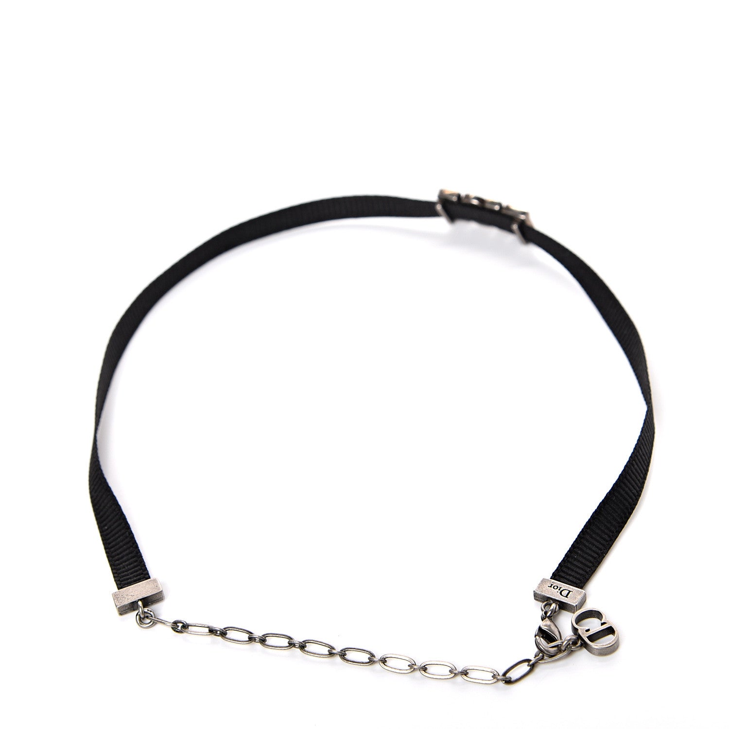 Christian Dior Grosgrain Turquoise Choker Necklace Black 2 of 4