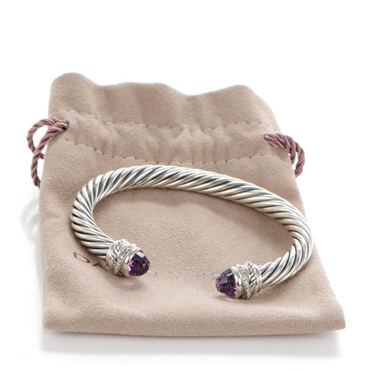 David Yurman Sterling Silver Pave Diamond Amethyst 7mm Cable Classics Bracelet 6 of 6