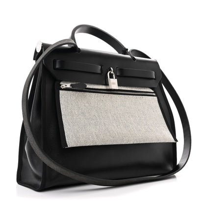 Hermes Toile H Berline Vache Hunter Herbag Zip PM 31 Black Ecru 4 of 15