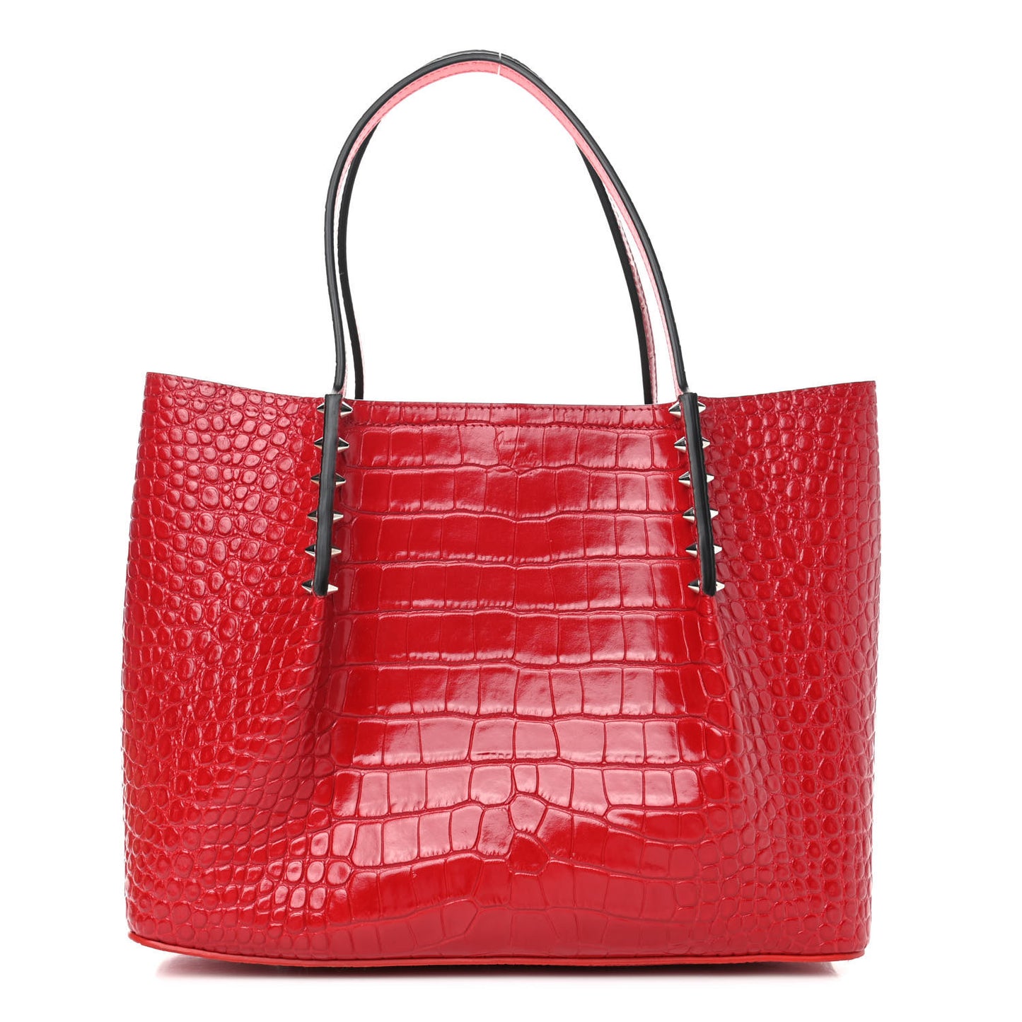 Crocodile Embossed Calfskin Spiked Small Cabarock Shopper Tote Red