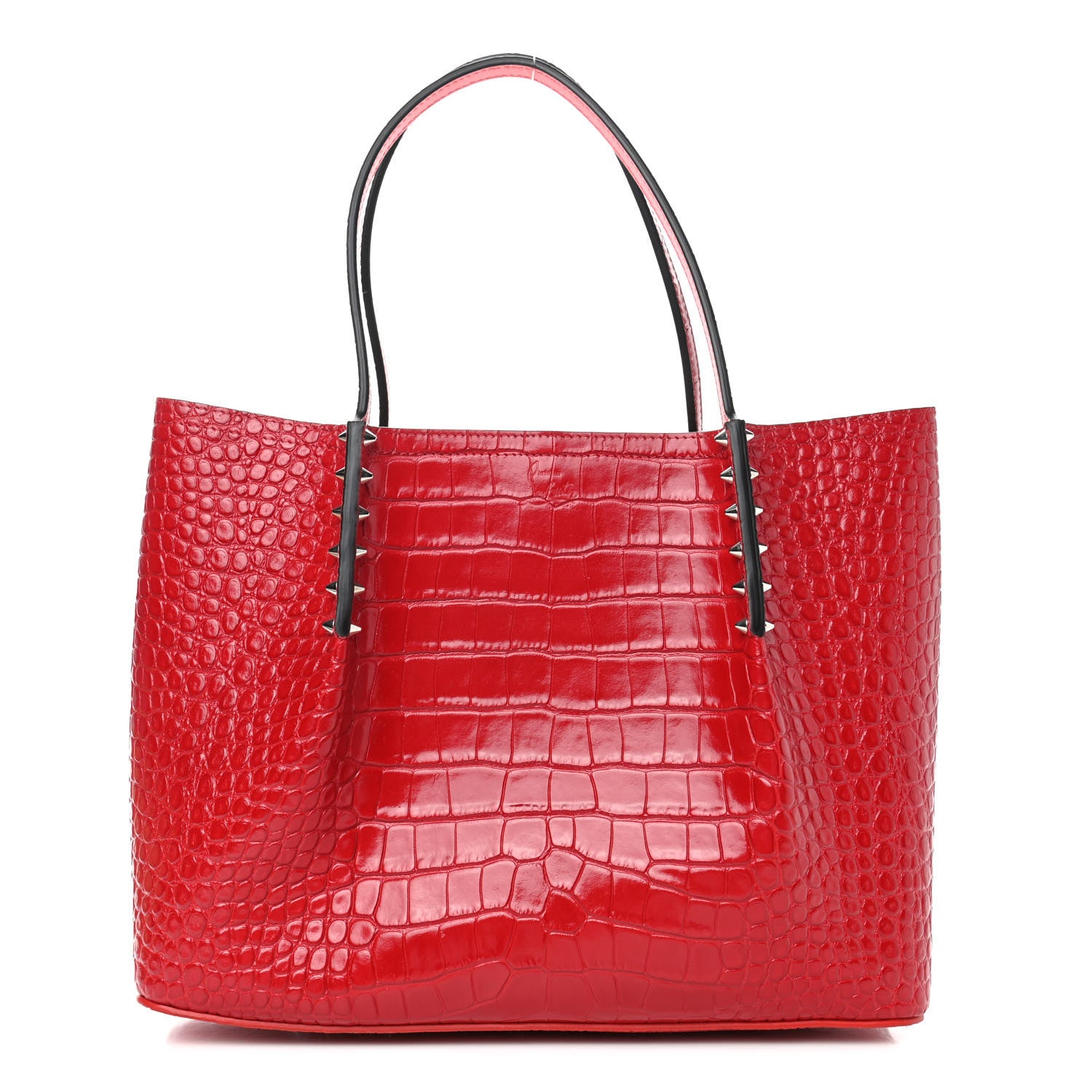 Christian Louboutin Crocodile Embossed Calfskin Spiked Small Cabarock Shopper Tote Red 1 of 4