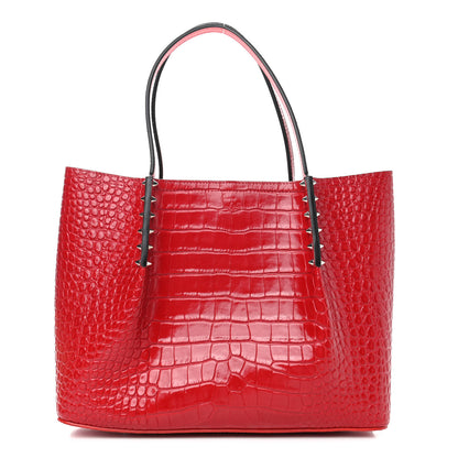 Christian Louboutin Crocodile Embossed Calfskin Spiked Small Cabarock Shopper Tote Red 1 of 4
