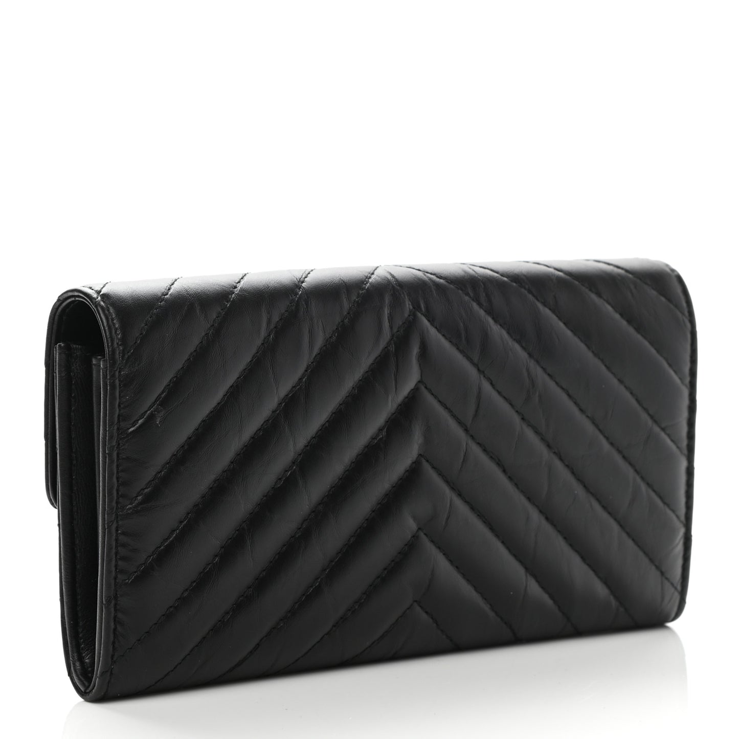 Aged Calfskin Quilted Large Reissue Gusset Flap Wallet So Black