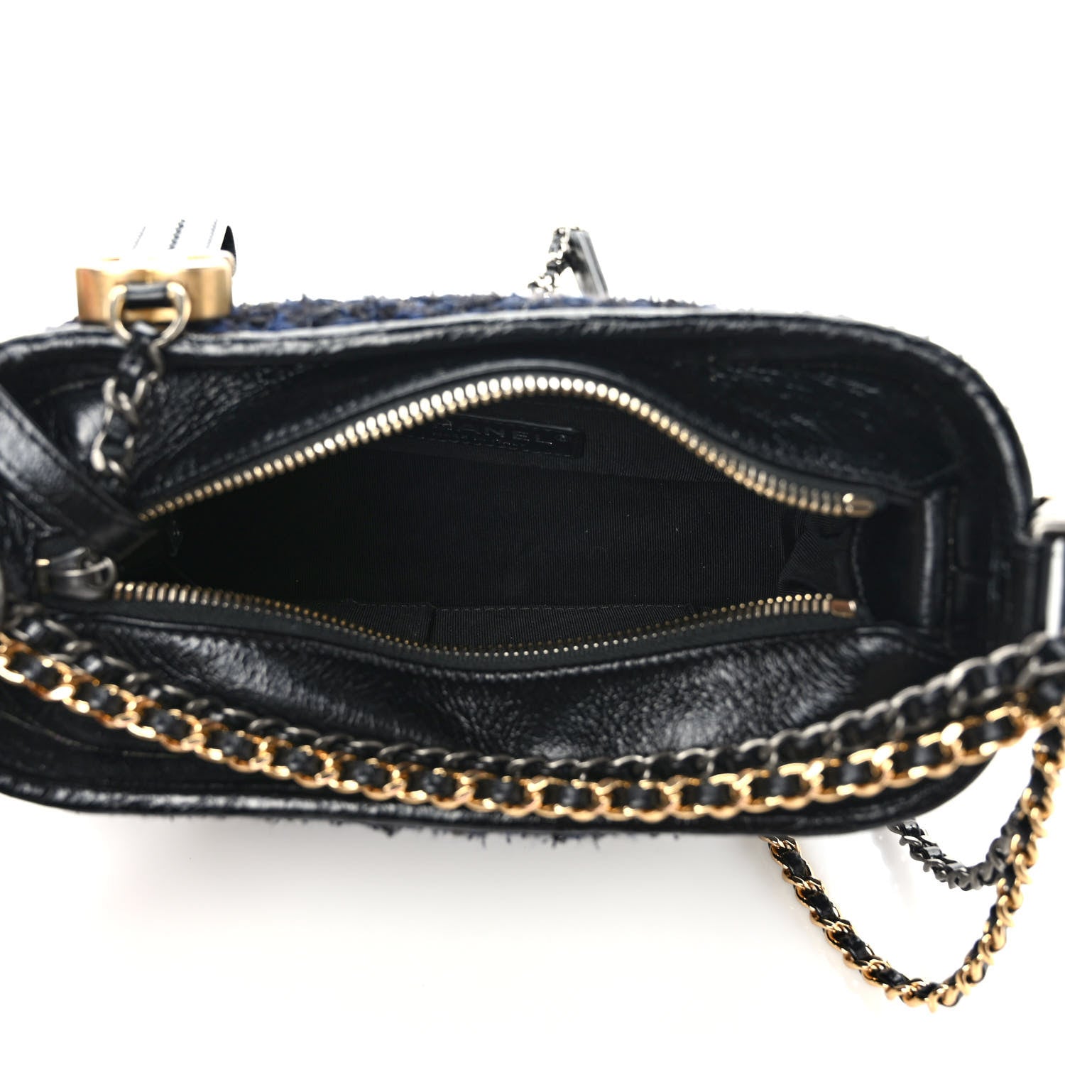 Chanel Tweed Calfskin Small Gabrielle Hobo Black Blue 5 of 8
